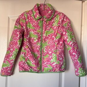 Lilly Pulitzer Reversible Puffer Jacket youth girl Size 8 pink octopus crab